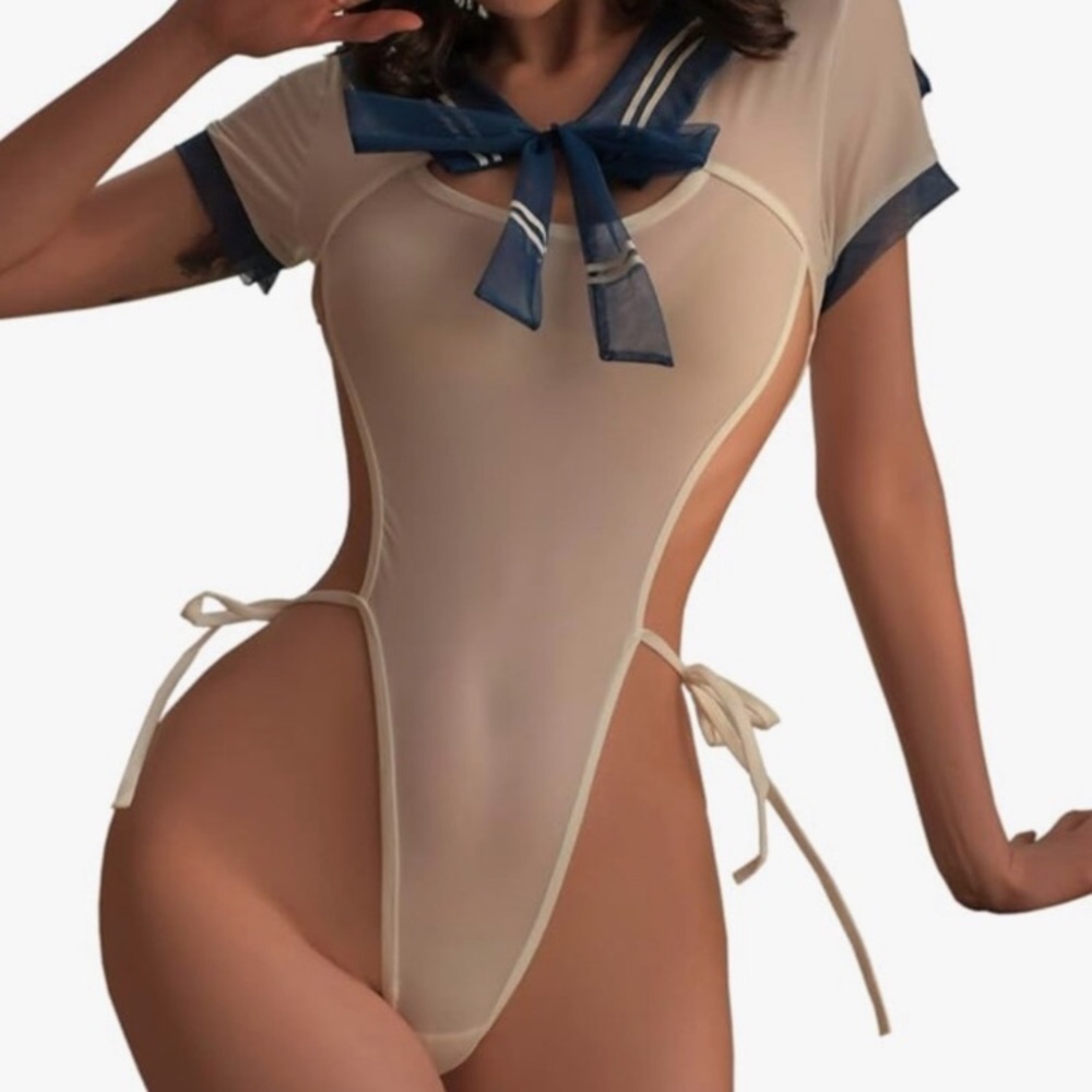 Retro blue white bikini stripe sea sailor nautical captain doll